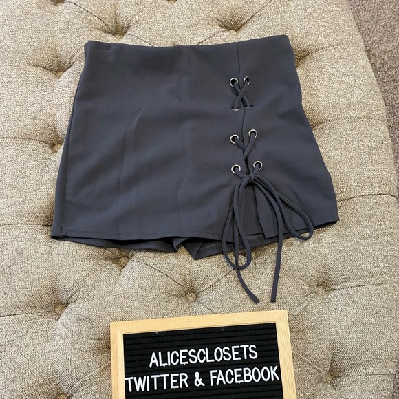 Dark Gray Lace Up Skort - Picture 2 of 7